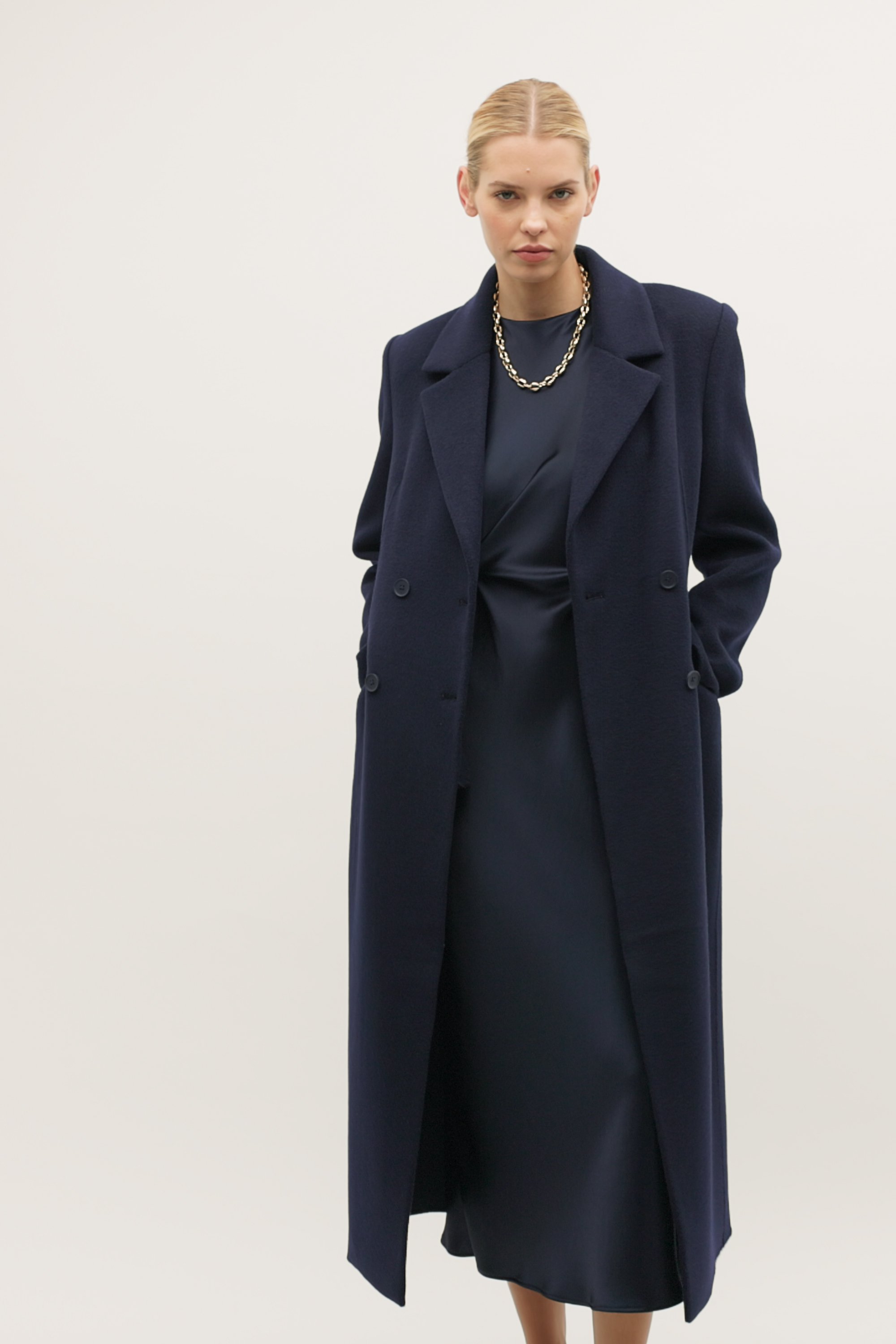 Wool Blend Double Breasted Coat | Twilight Blue | Seed Heritage